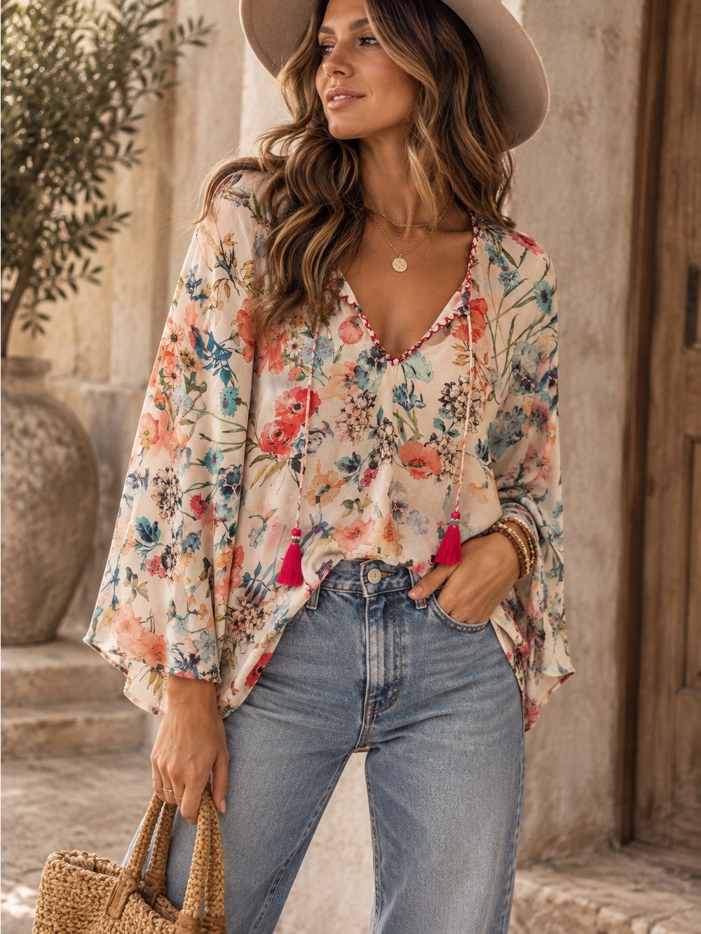 Feathers by Tolani 100% Cupro Floral Blouse XL